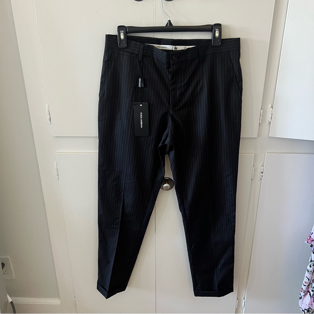 NWT Dolce & Gabbana Black Striped Trousers IT 46